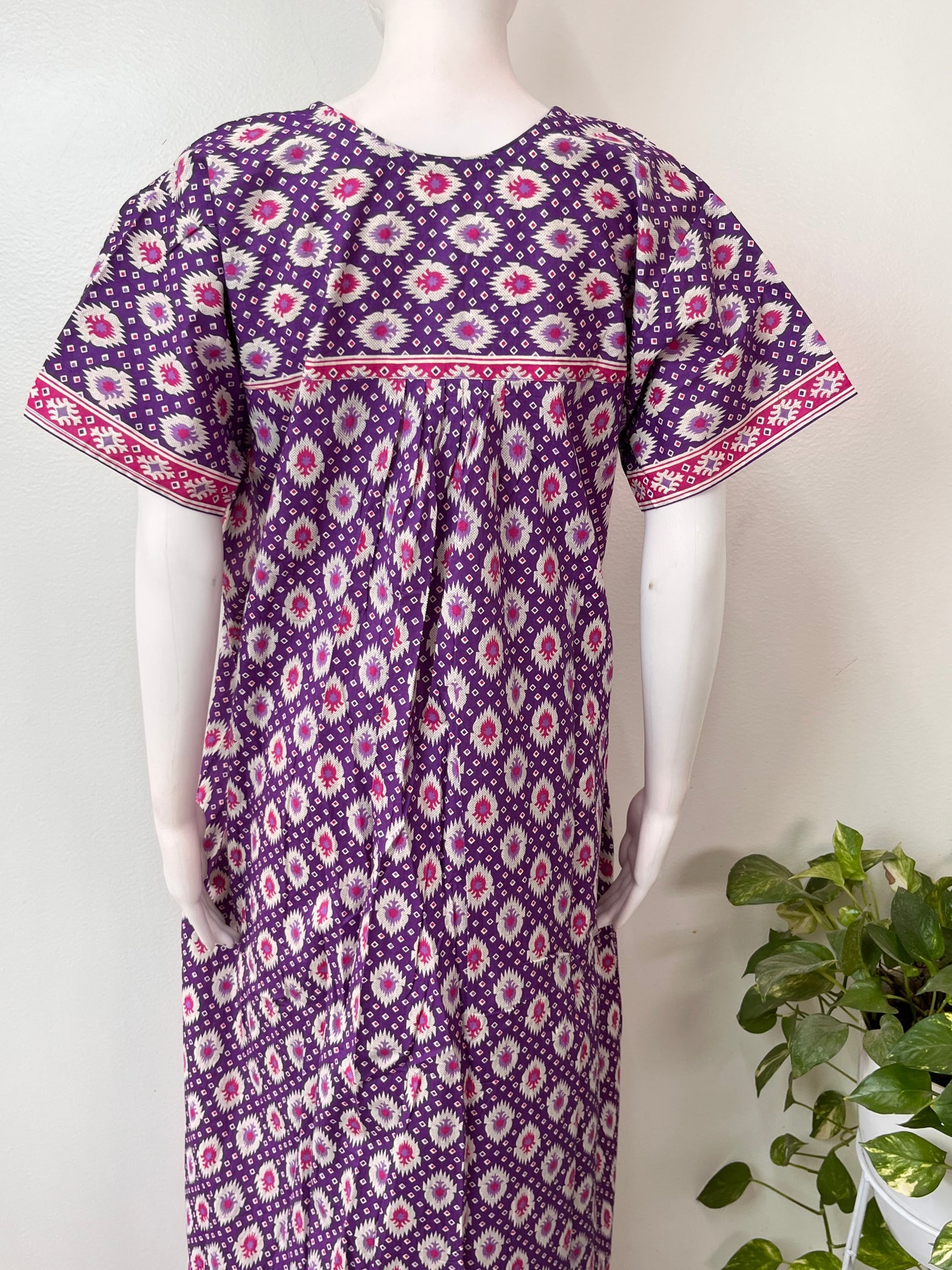 Purple Geometric Printed 100% Cotton Nightgown