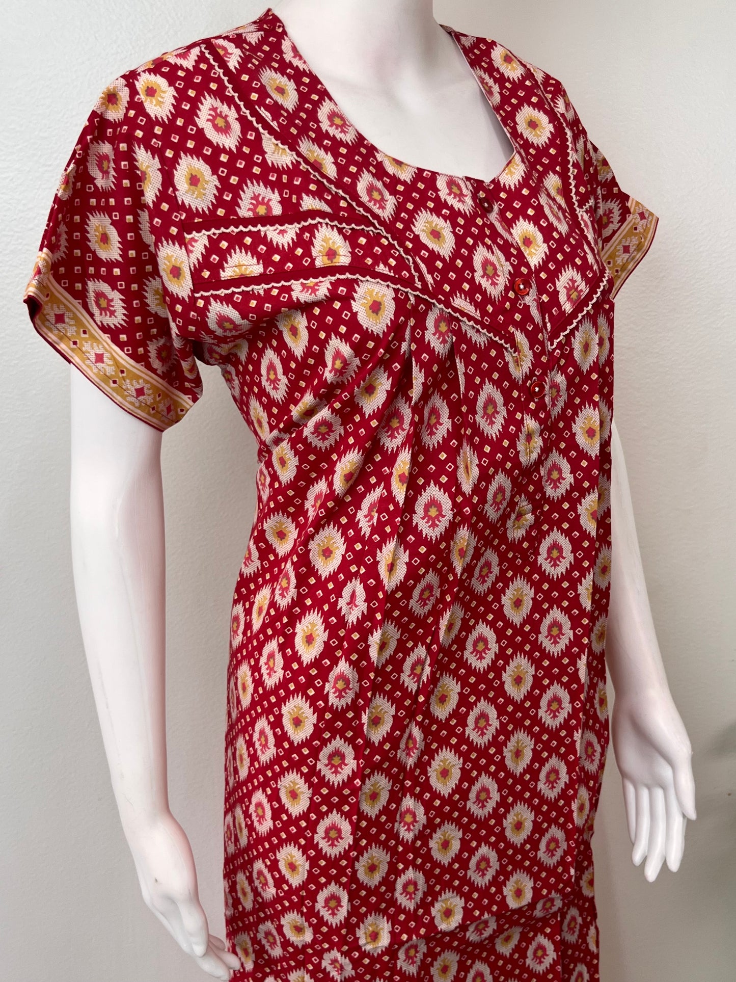 Red Digital Print Pure Cotton Nighty