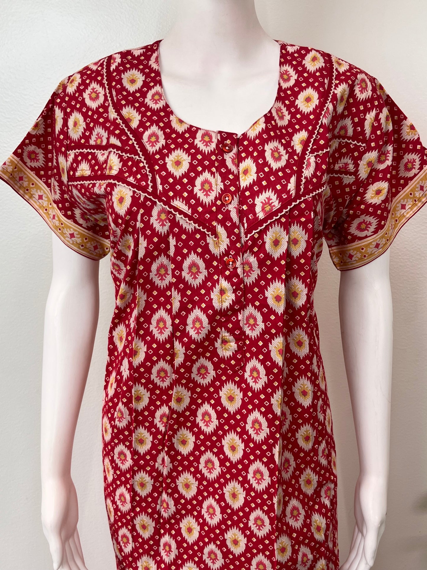 Red Digital Print Pure Cotton Nighty
