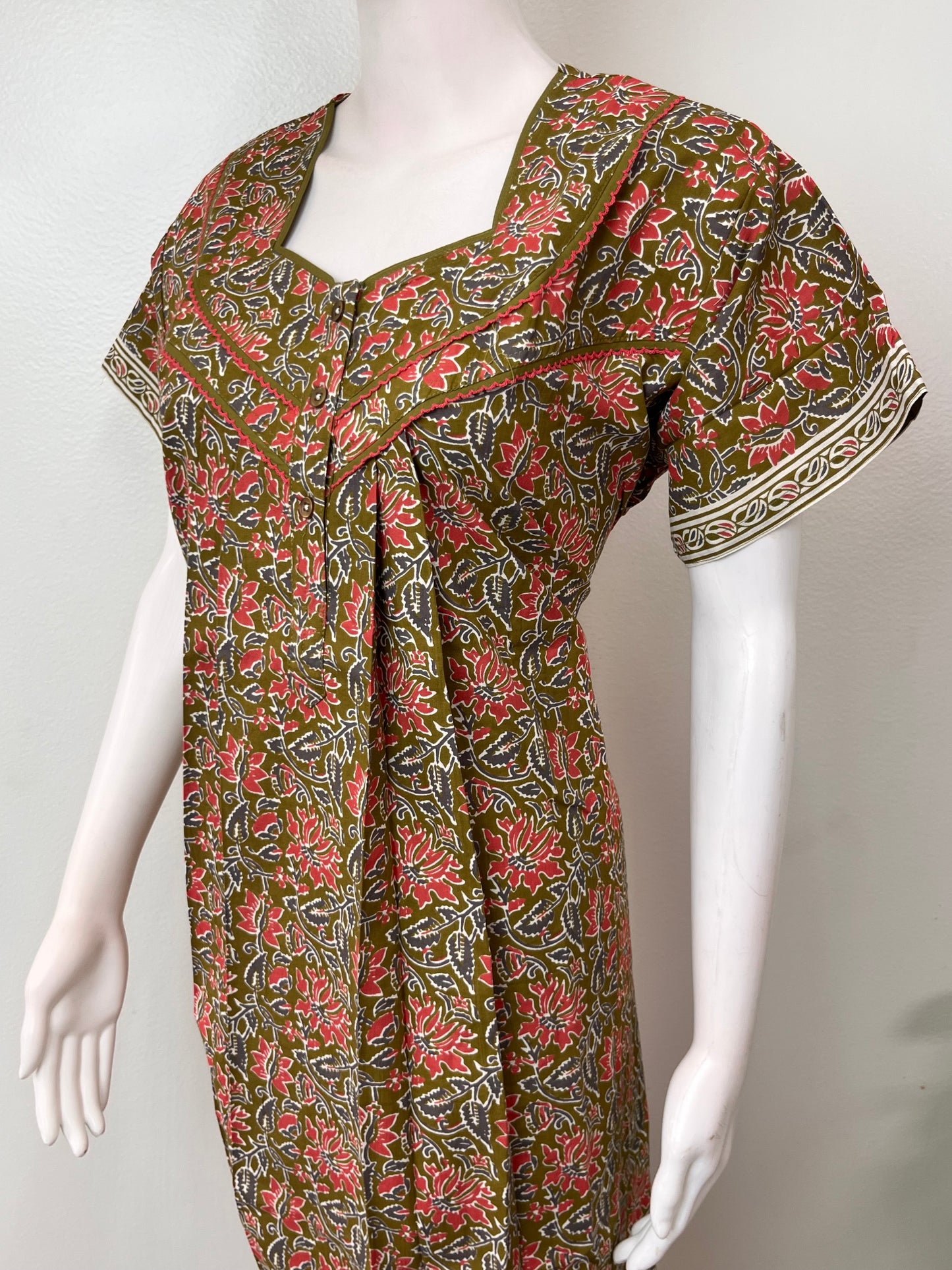 Bottle Green Pure Cotton Nightgown for Women