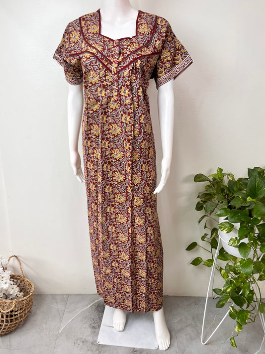 Maroon 100% Cotton Nightgown for Women