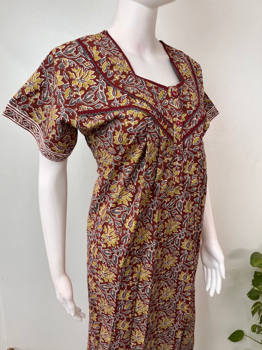 Maroon 100% Cotton Nightgown for Women