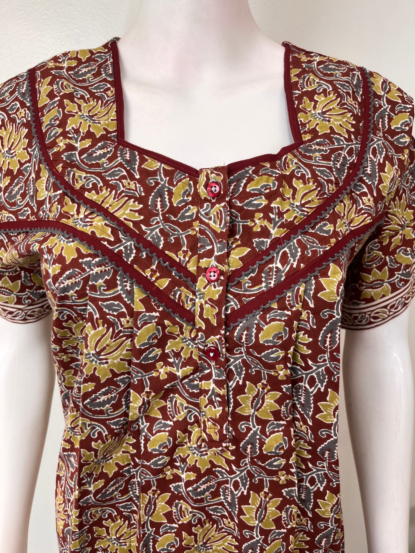 Maroon 100% Cotton Nightgown for Women