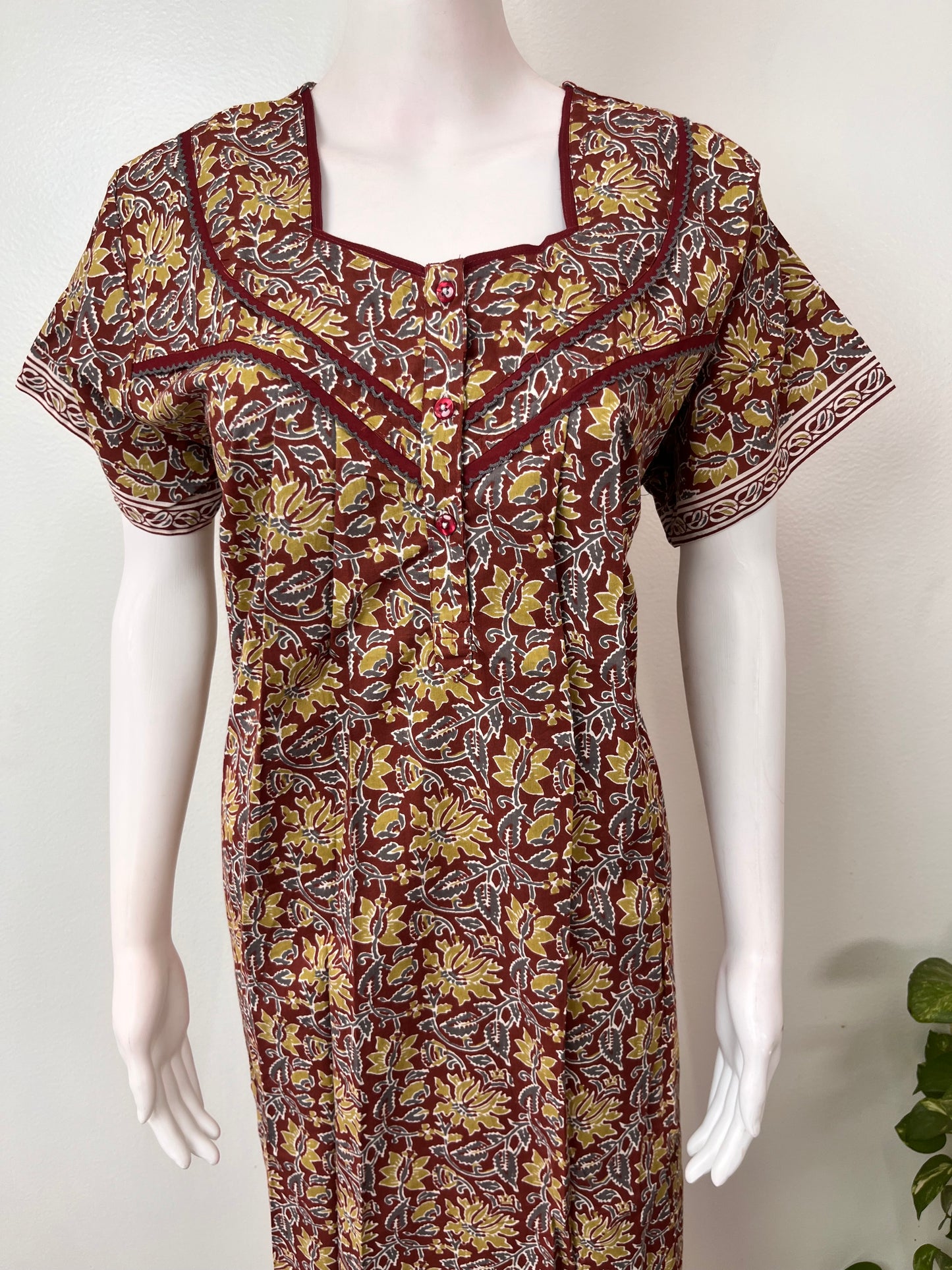 Maroon 100% Cotton Nightgown for Women