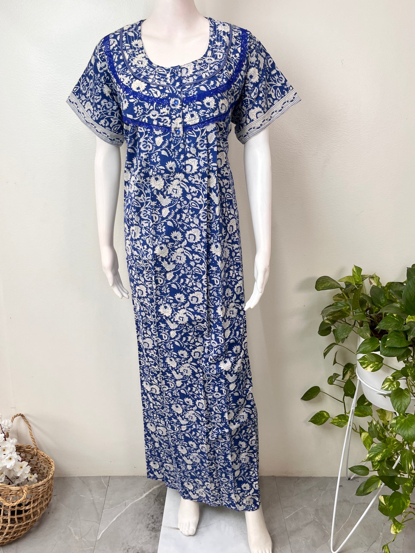 Royal Blue 100% Cotton Nightgown for Women