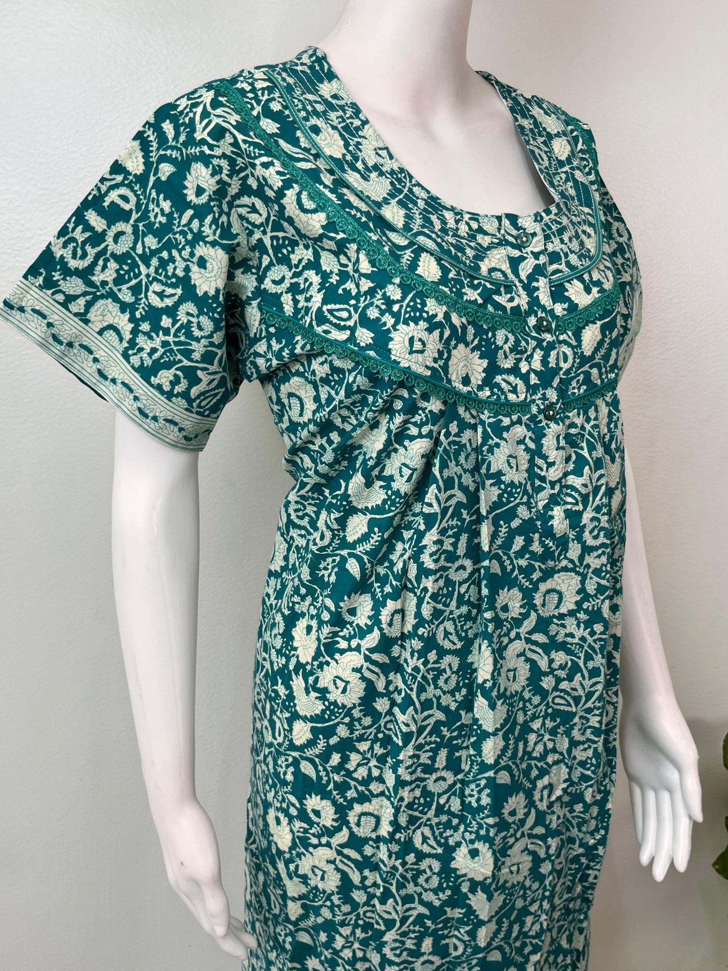 Sea Green Pleated Style 100% Cotton Nighty