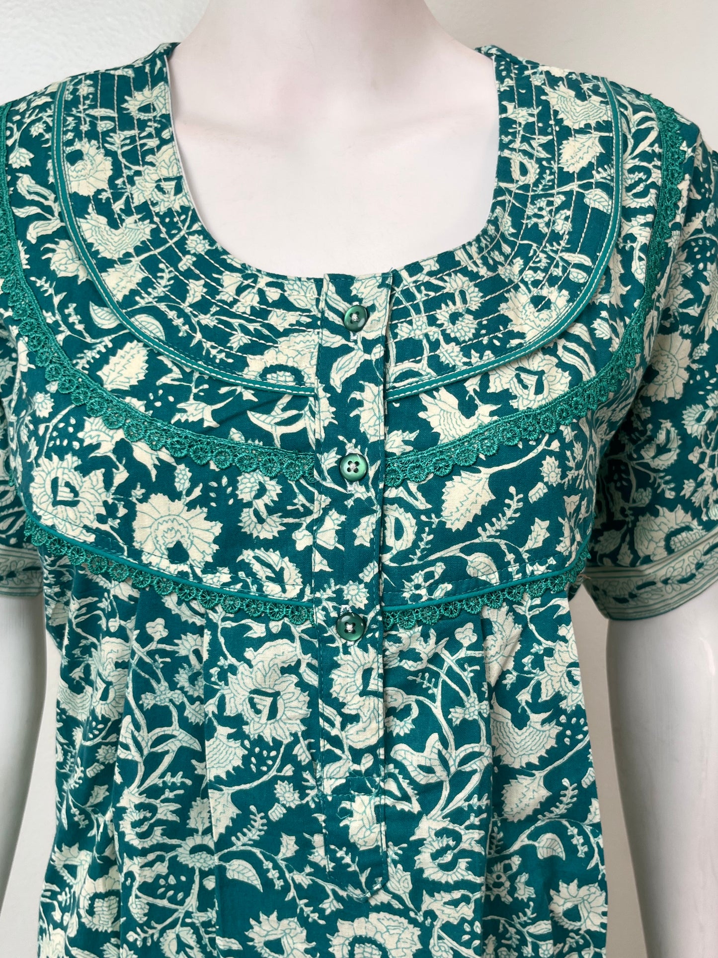 Sea Green Pleated Style 100% Cotton Nighty