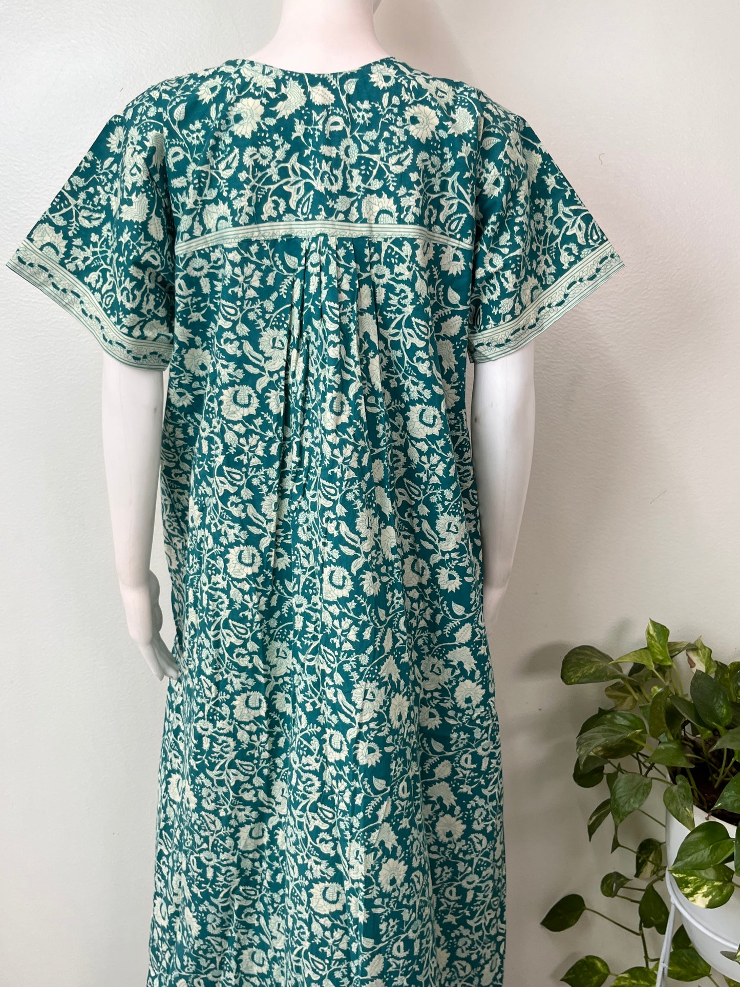 Sea Green Pleated Style 100% Cotton Nighty