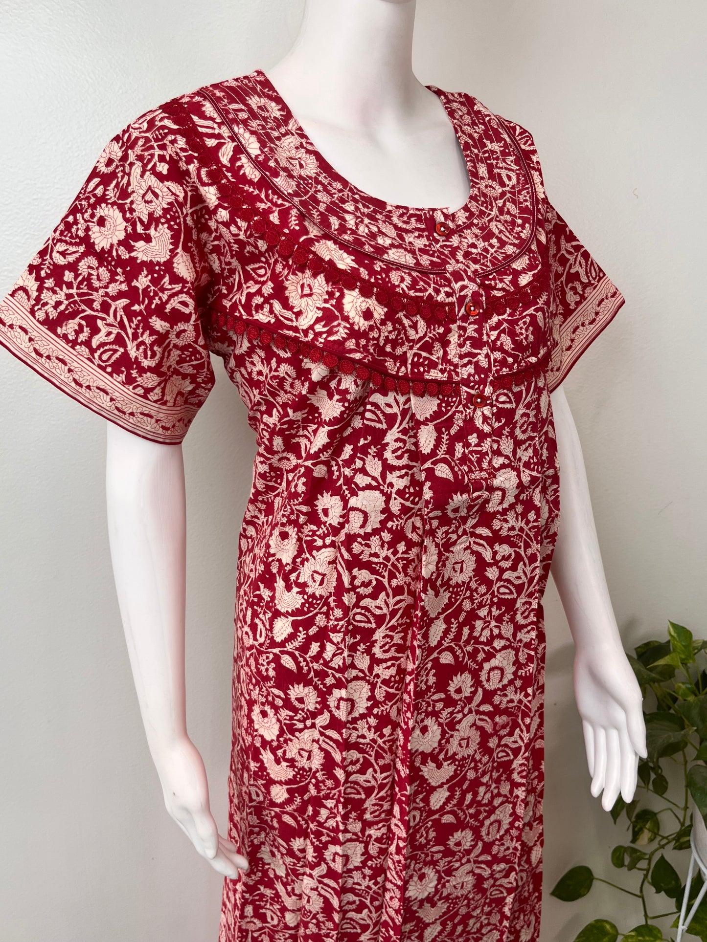 Red Pure Cotton Nightgown Soft & Comfortable