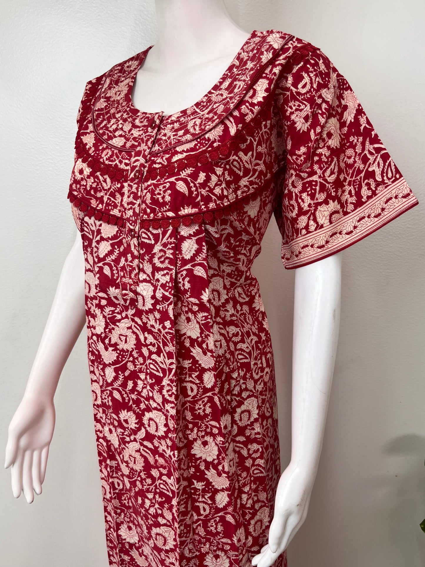 Red Pure Cotton Nightgown Soft & Comfortable
