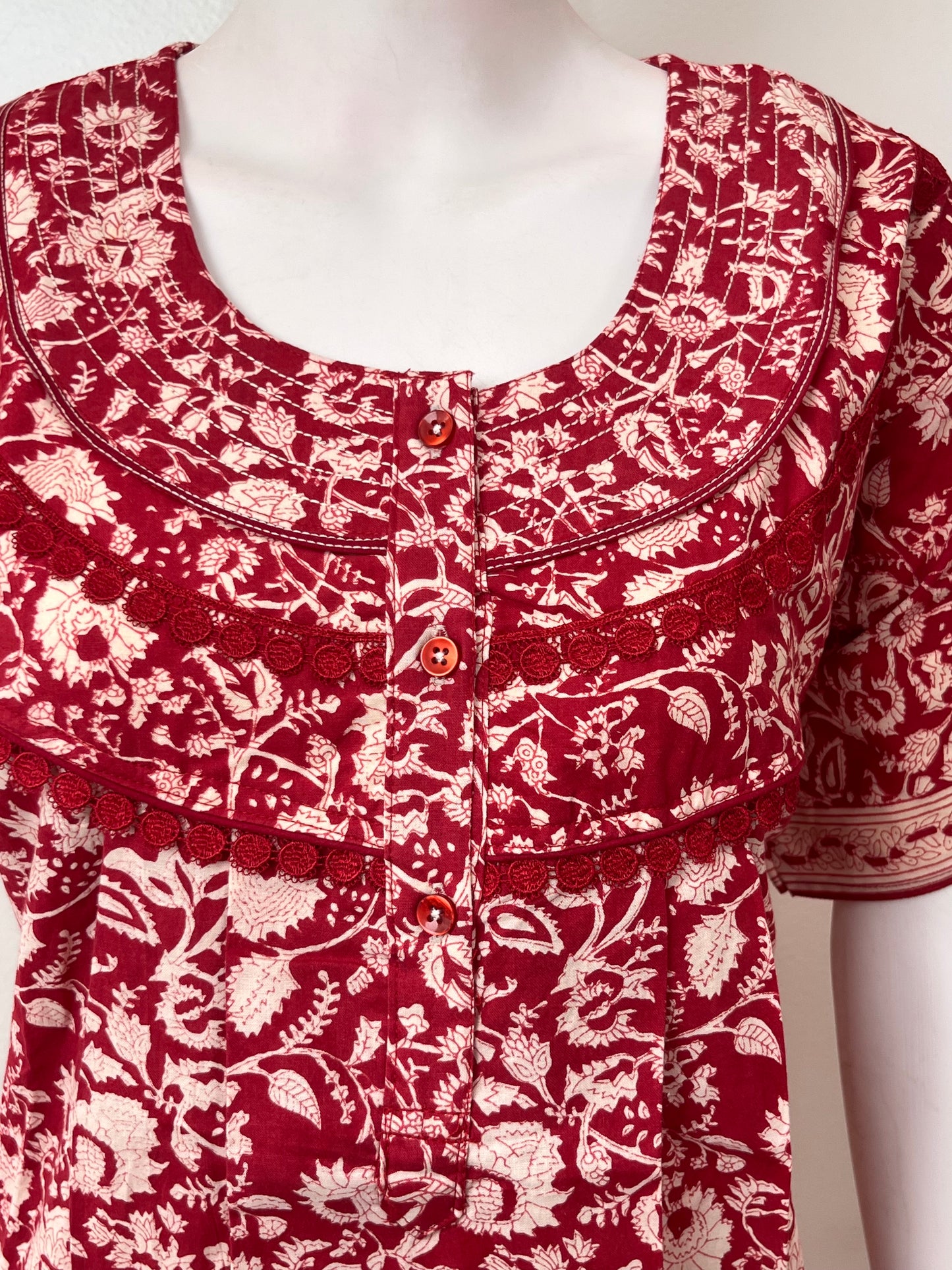 Red Pure Cotton Nightgown Soft & Comfortable