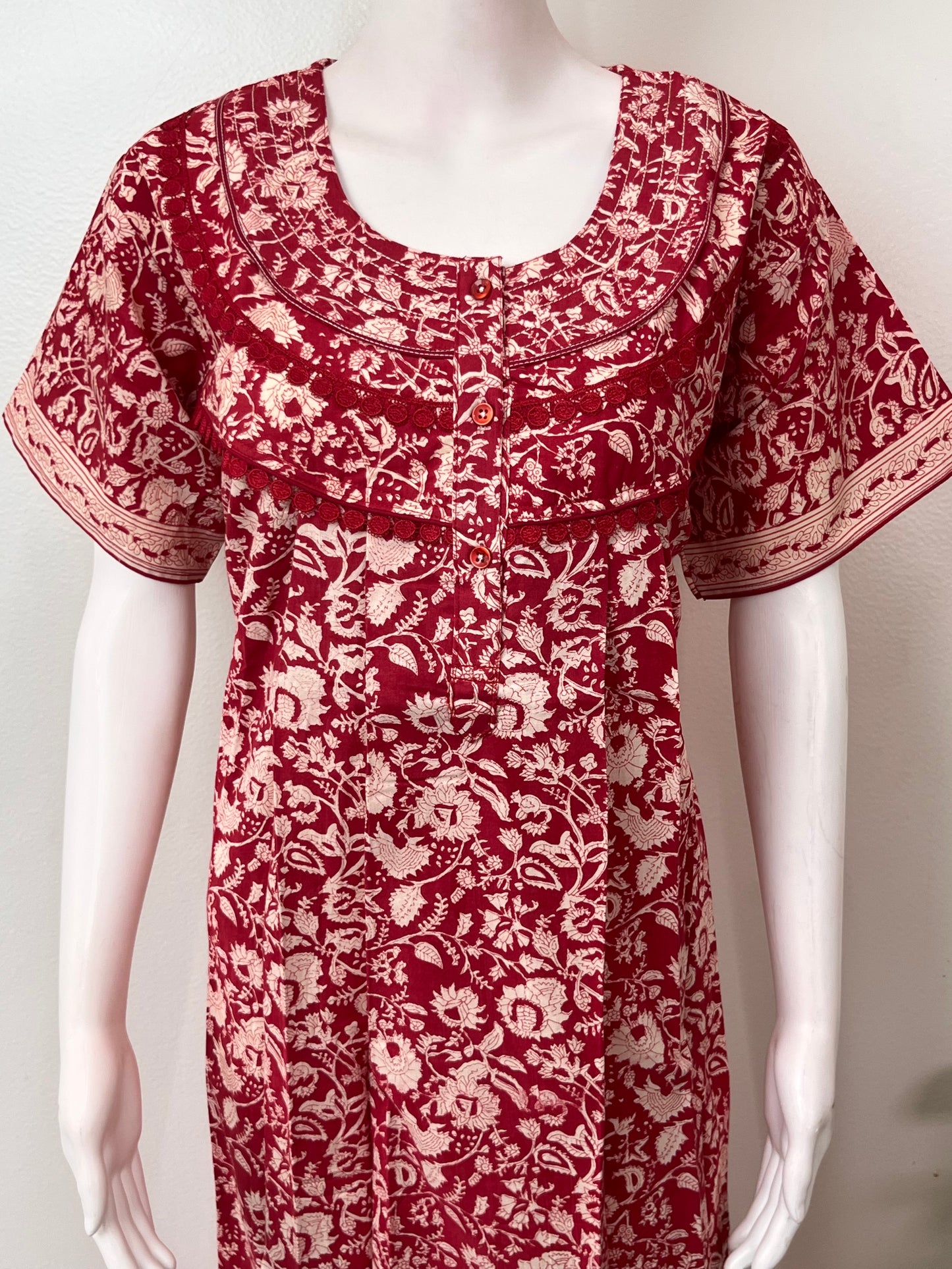 Red Pure Cotton Nightgown Soft & Comfortable