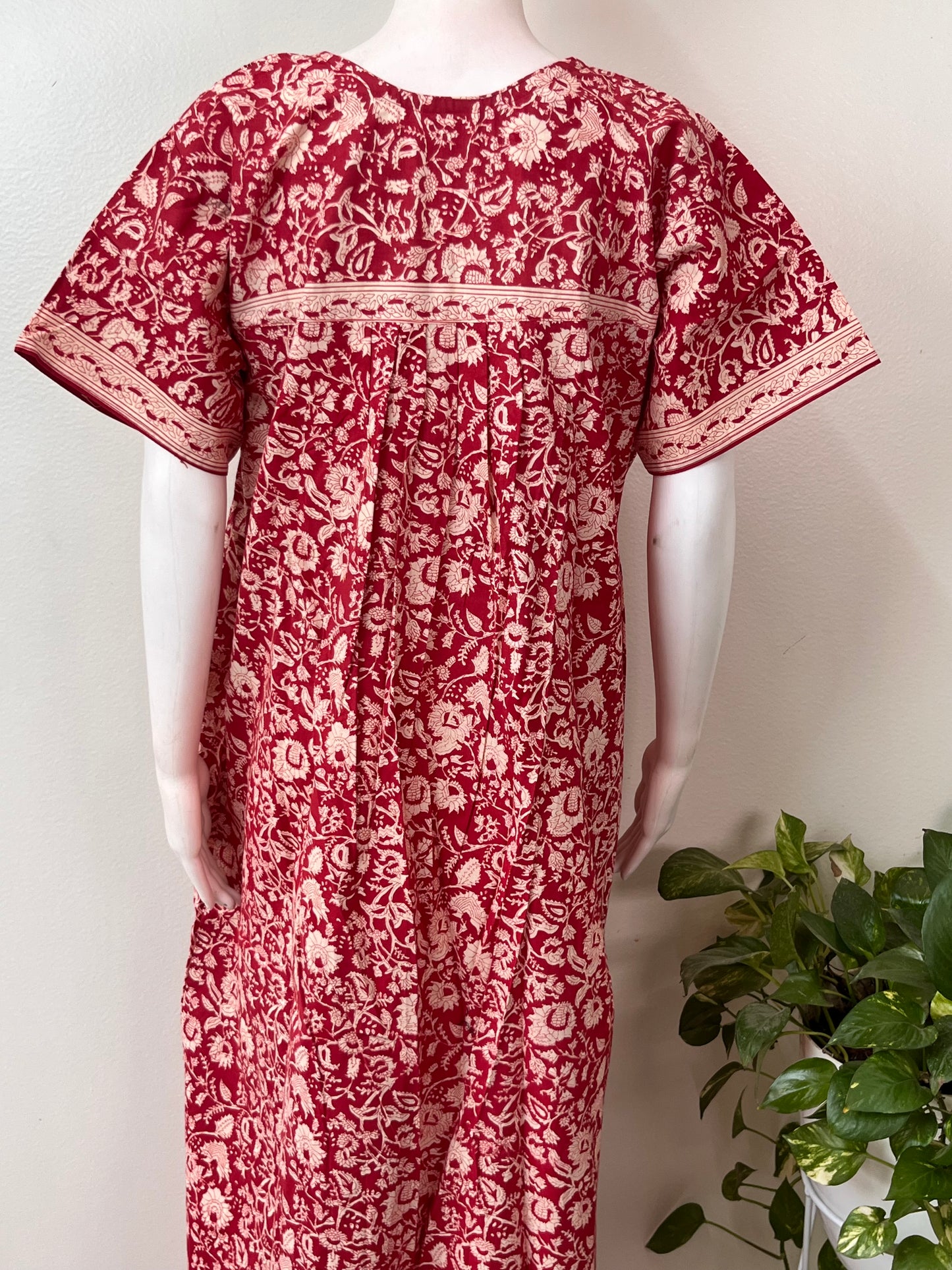 Red Pure Cotton Nightgown Soft & Comfortable