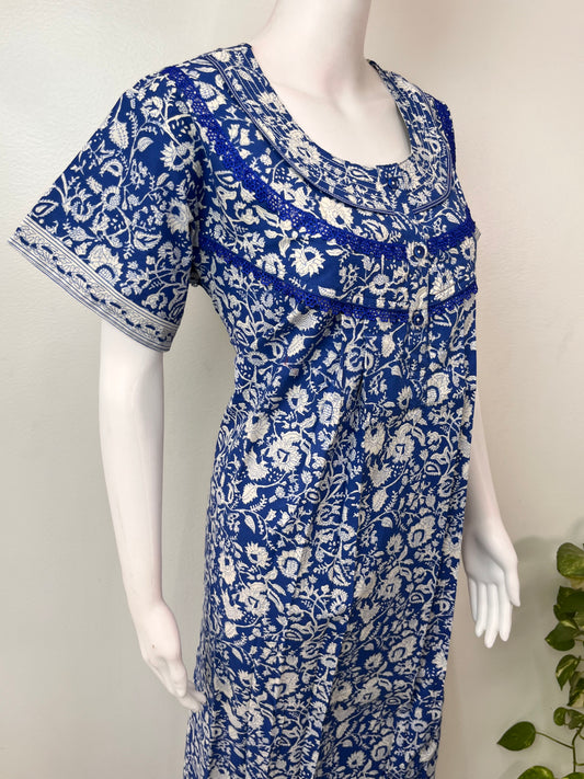 Royal Blue 100% Cotton Nightgown for Women