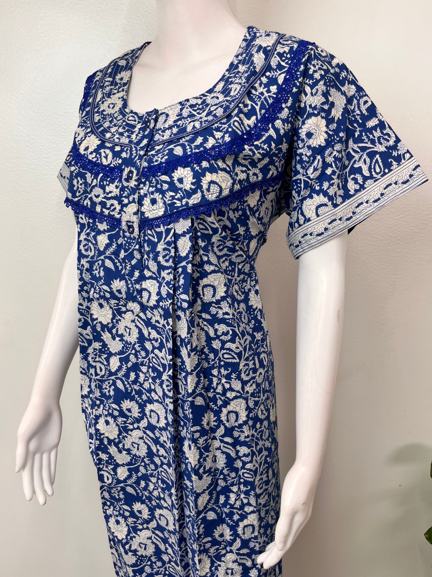 Royal Blue 100% Cotton Nightgown for Women