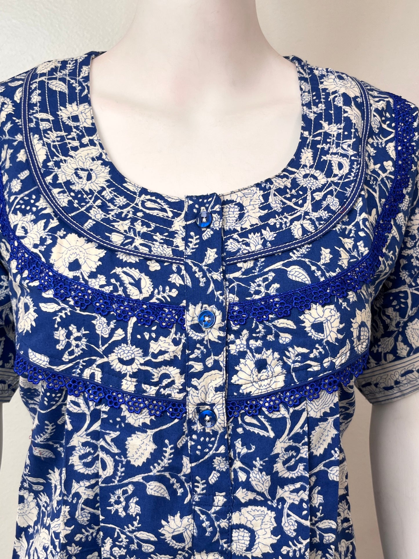 Royal Blue 100% Cotton Nightgown for Women