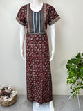Maroon Floral Print Pure Cotton Nightgown