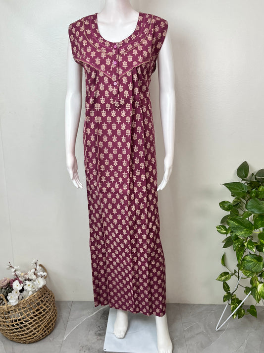Purple Pure Cotton Sleeveless Nightgown