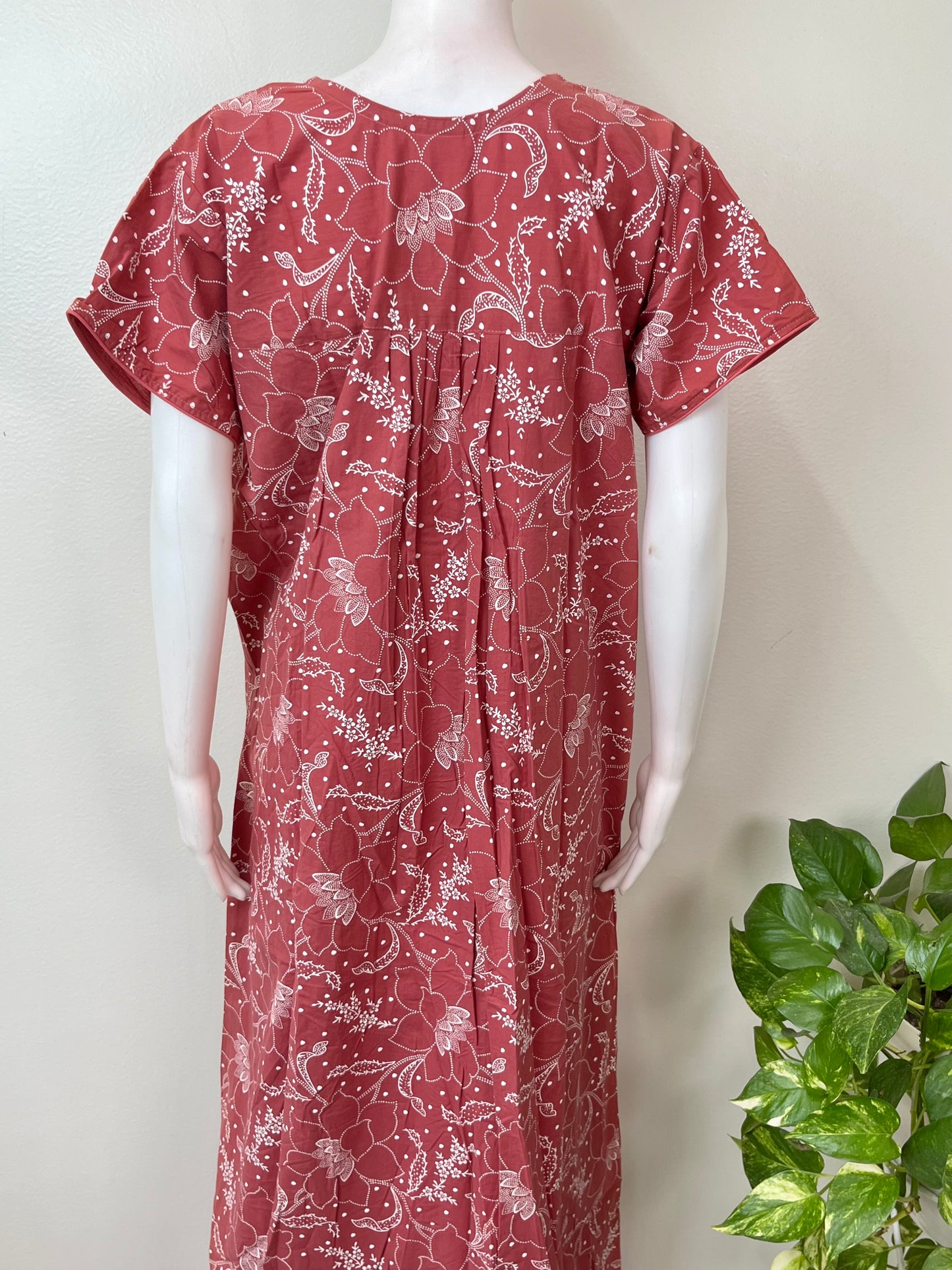Maroon Pure Cotton Nightgown Soft & Comfortable