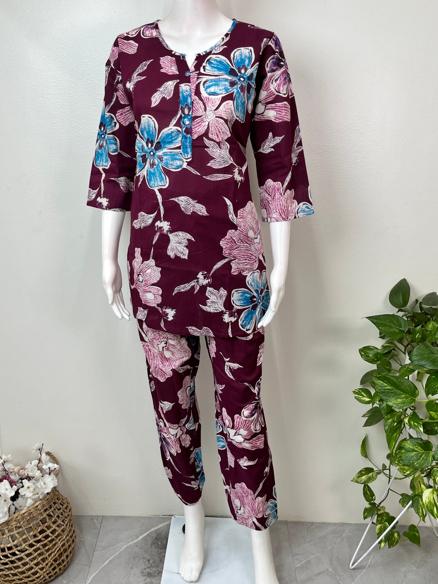 Maroon Pure Cotton Night Suit