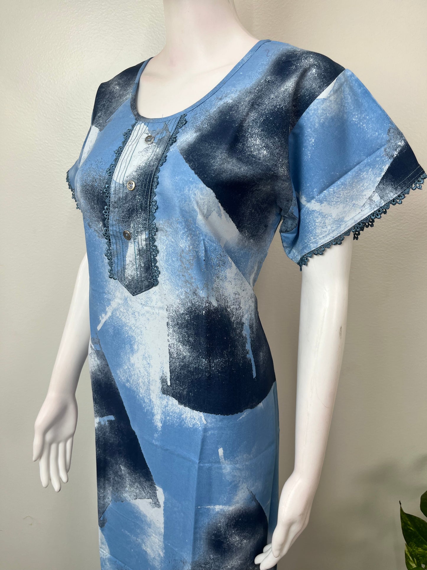 Sky Blue Rayon Fabric Nighty Silky Texture