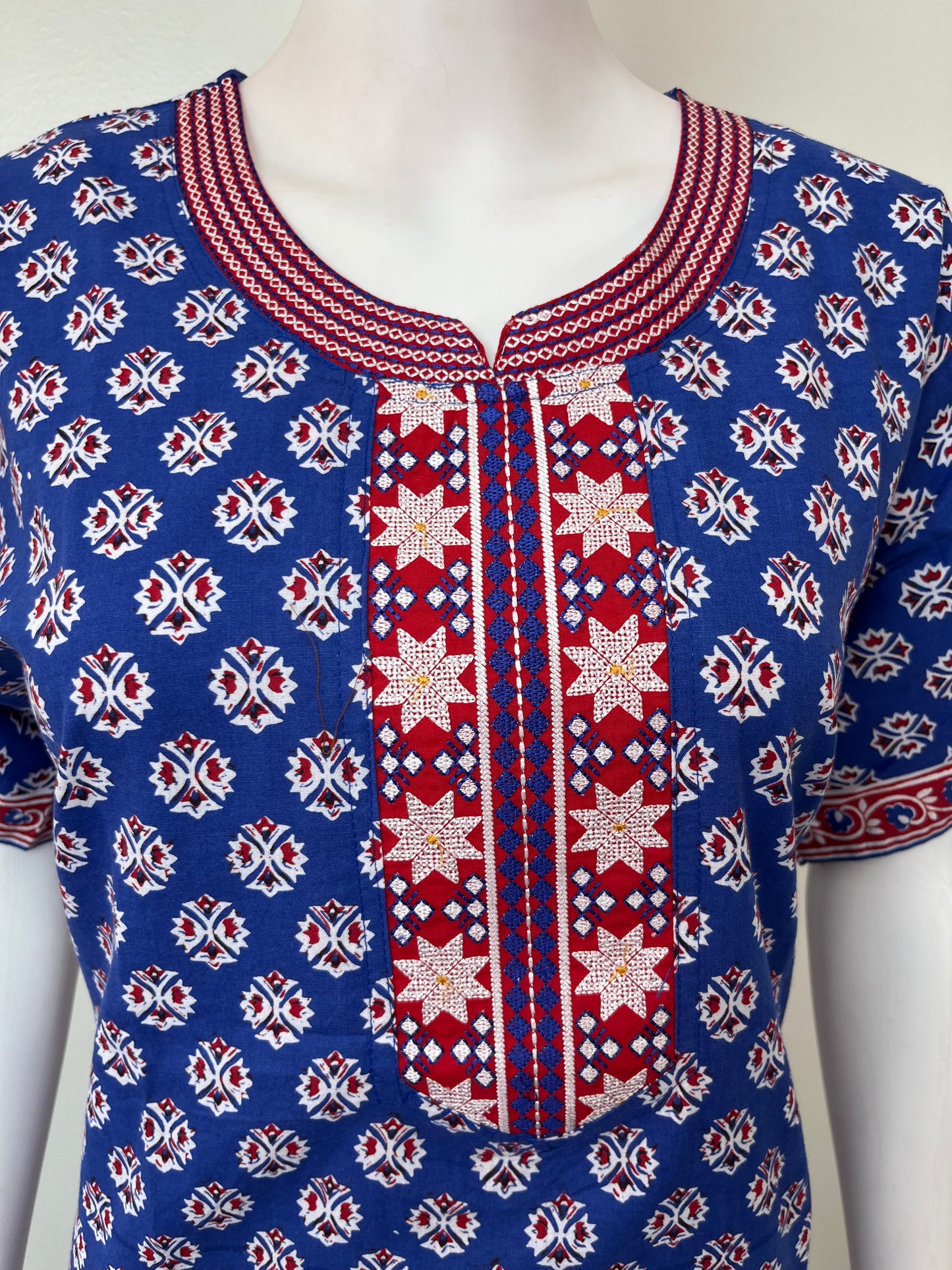 Royal Blue Printed Pure Cotton Nightgown