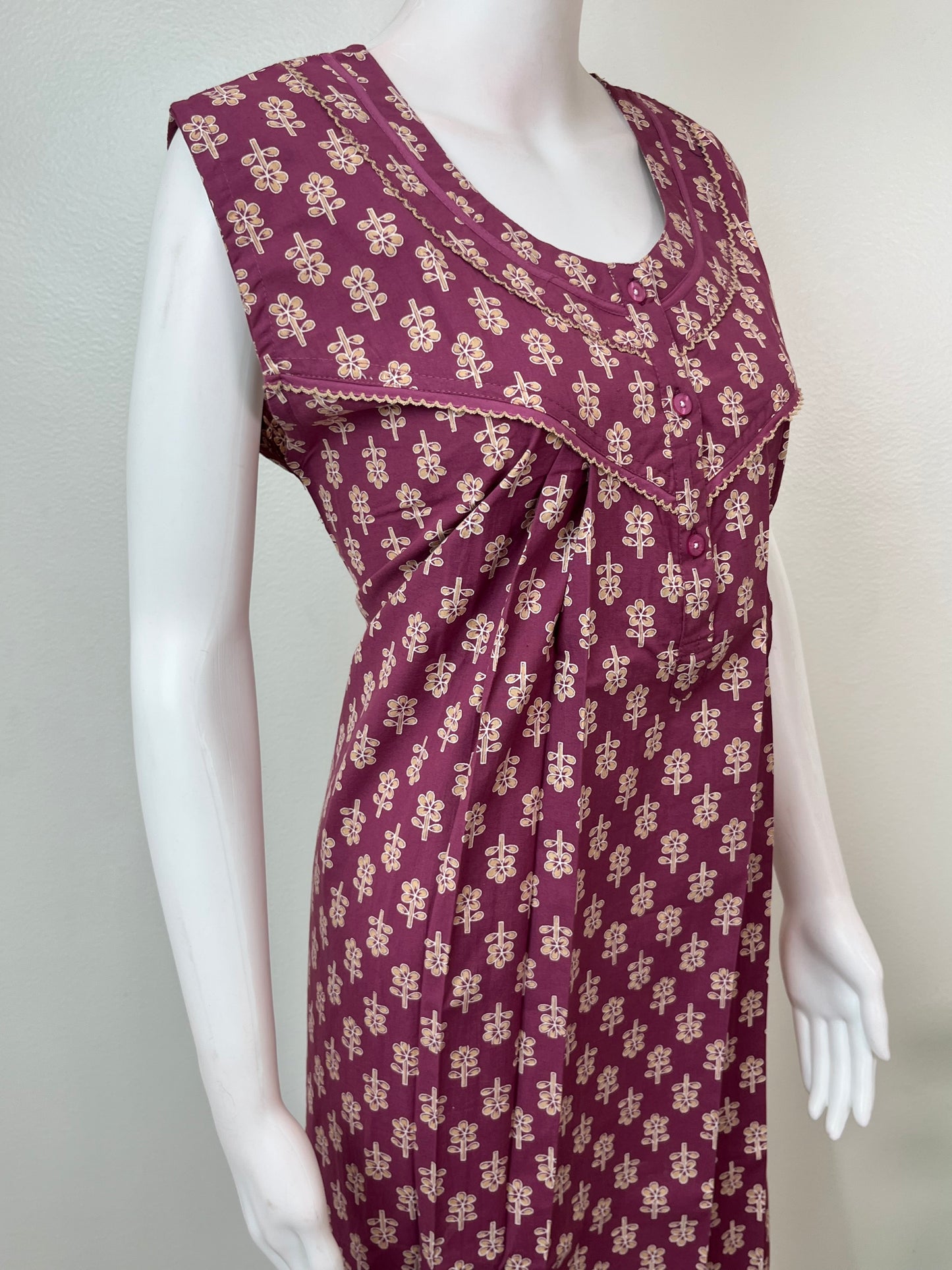 Purple Pure Cotton Sleeveless Nightgown