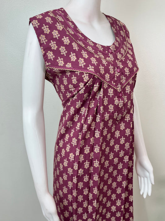 Purple Pure Cotton Sleeveless Nightgown