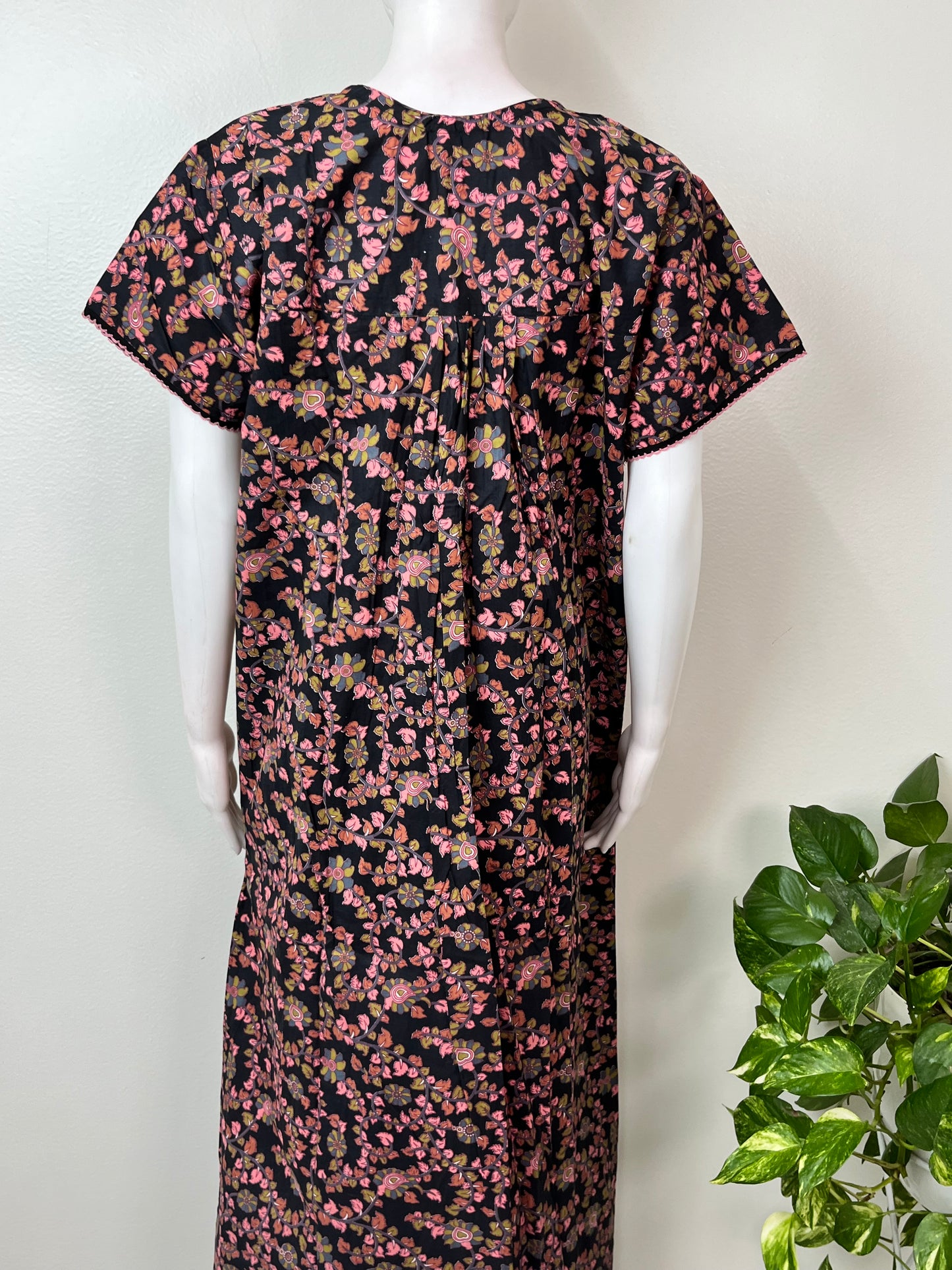 Black 100% Cotton Nightgown with Contrast Print