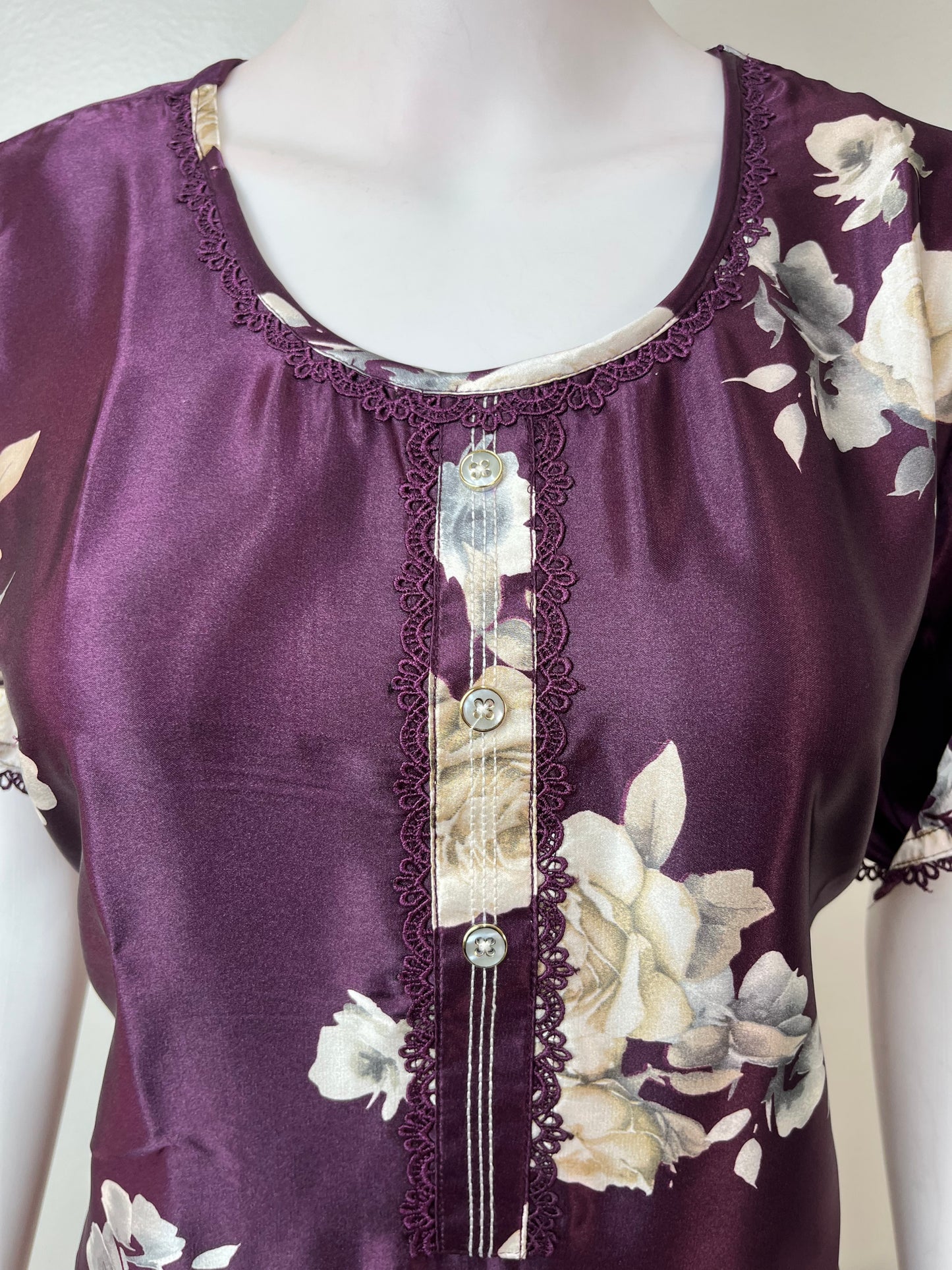 Purple Satin Fabric Elegant Nighty