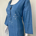 Breathable Denim Look Nightgown with 3/4th Sleeves