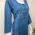 Breathable Denim Look Nightgown with 3/4th Sleeves
