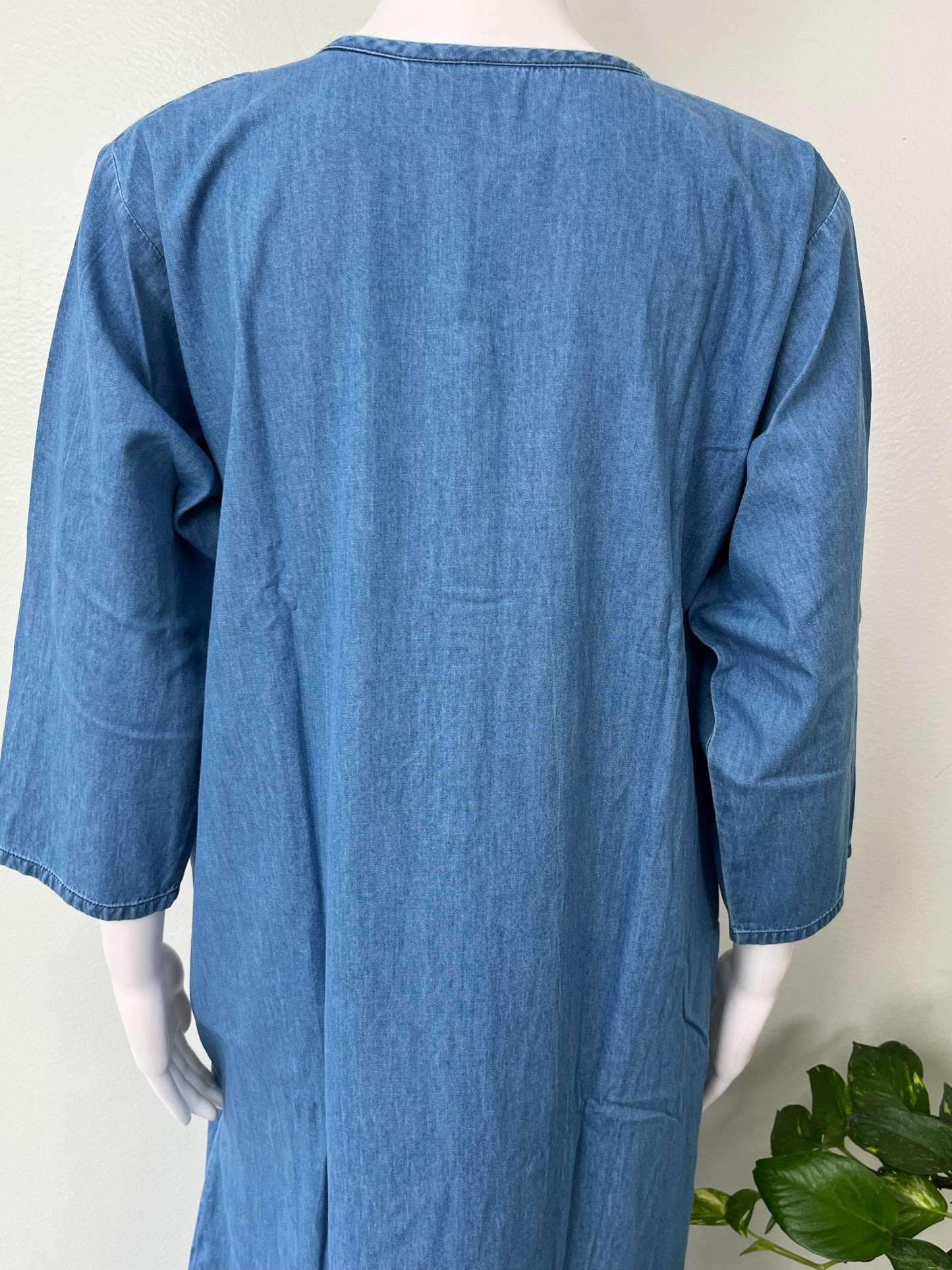 Causal Cotton Denim Nightgown with Long Sleeves