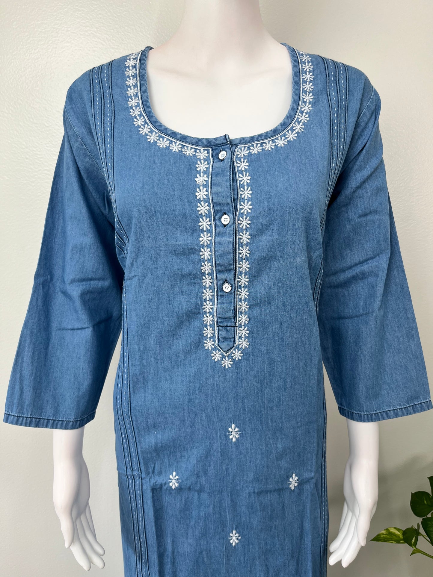 Causal Cotton Denim Nightgown with Long Sleeves