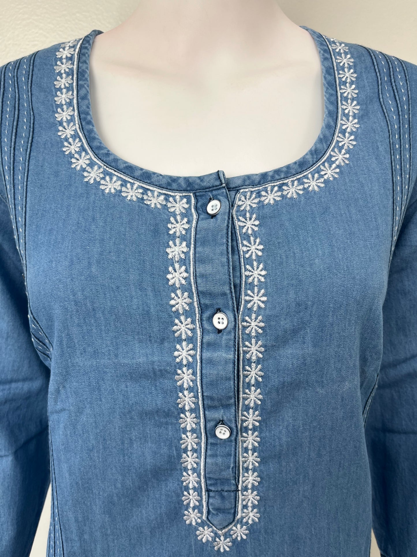 Causal Cotton Denim Nightgown with Long Sleeves