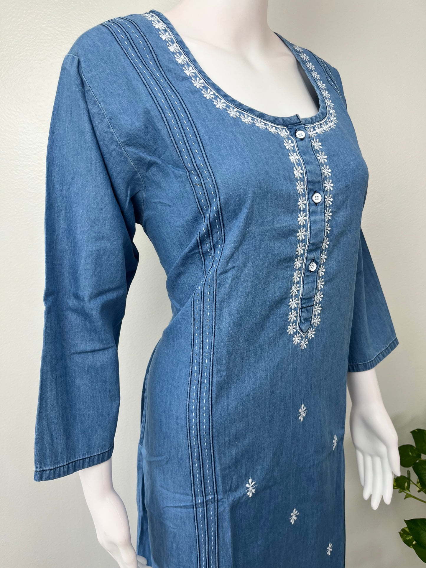 Causal Cotton Denim Nightgown with Long Sleeves