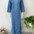Causal Cotton Denim Nightgown with Long Sleeves