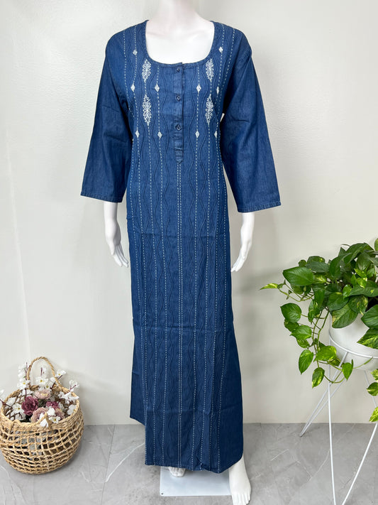 Breathable Denim Look Nighty with 3/4th Sleeves