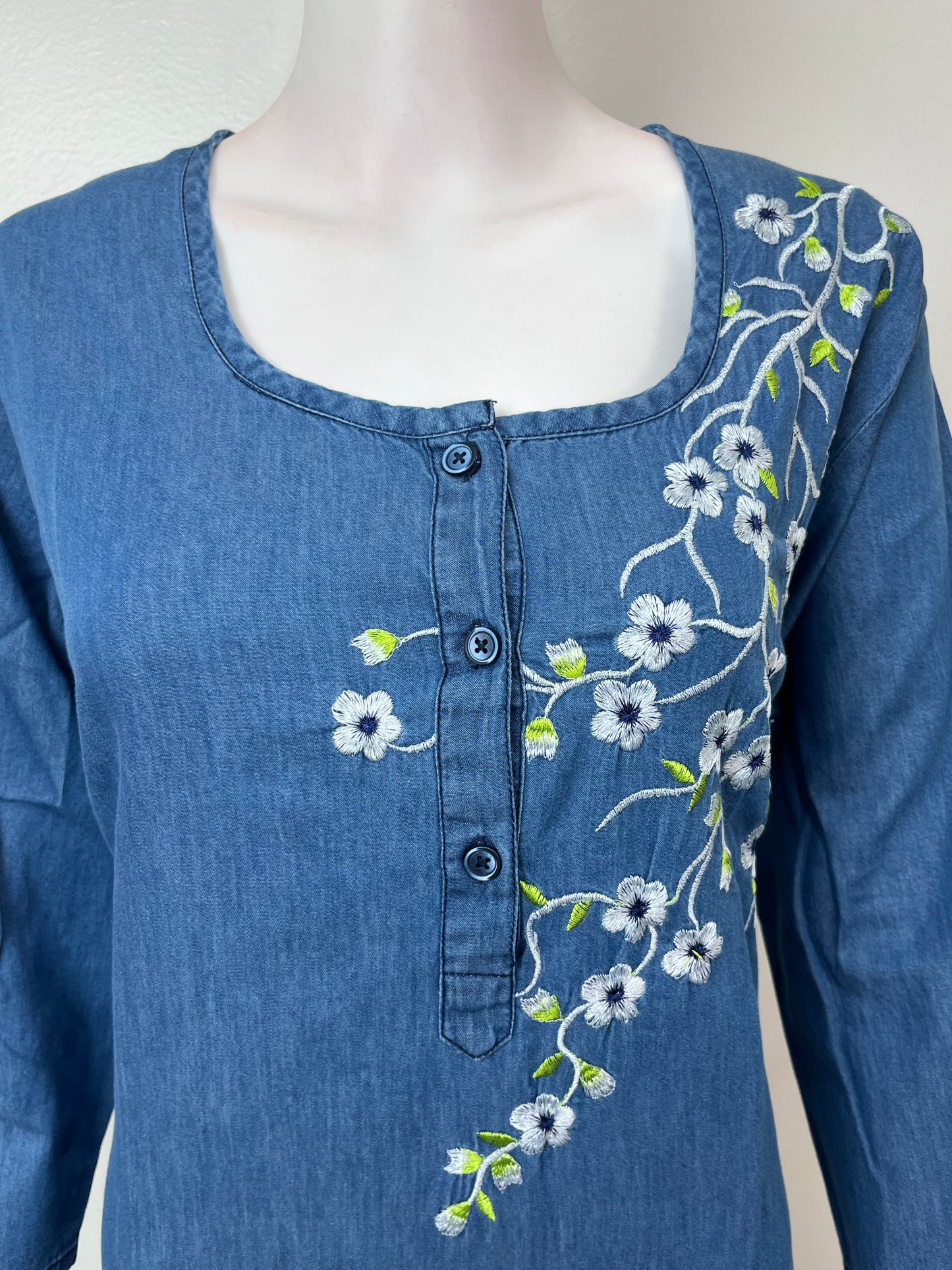 Blue Soft & Stylish Embroidery Denim Fabric Nightgown