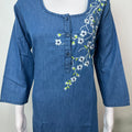 Blue Soft & Stylish Embroidery Denim Fabric Nightgown
