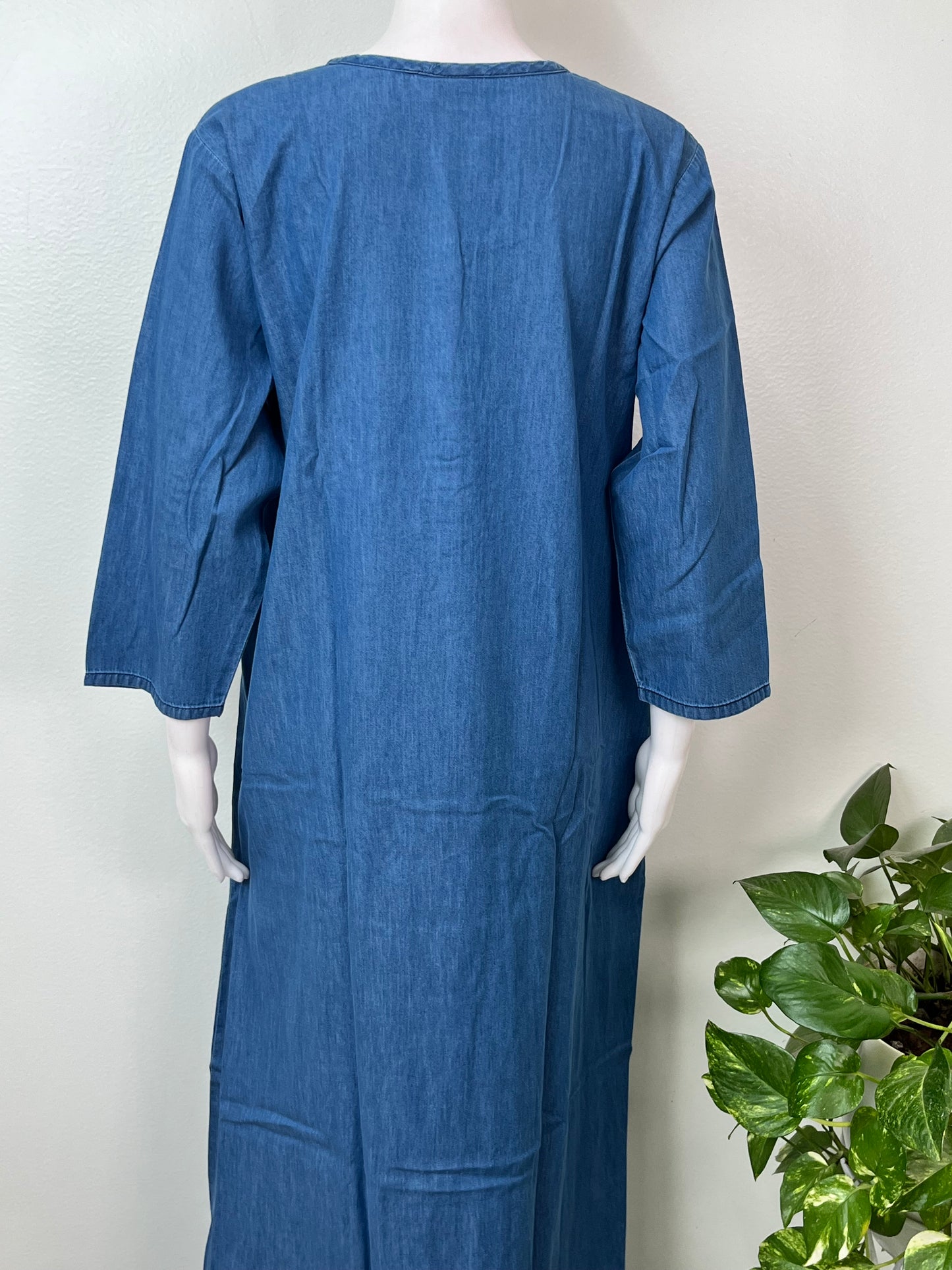 Blue Soft & Stylish Embroidery Denim Fabric Nightgown