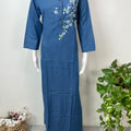 Blue Soft & Stylish Embroidery Denim Fabric Nightgown