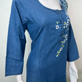 Blue Soft & Stylish Embroidery Denim Fabric Nightgown
