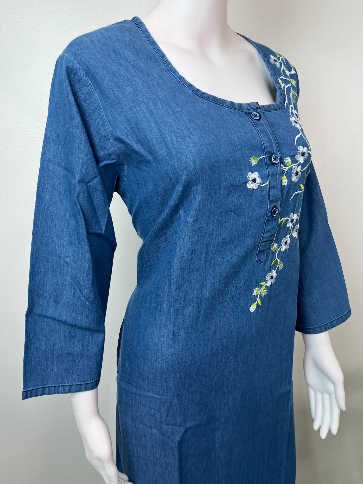 Blue Soft & Stylish Embroidery Denim Fabric Nightgown