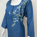 Blue Soft & Stylish Embroidery Denim Fabric Nightgown