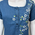 Denim Blue Elegant Embroidered Nightgown