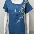 Denim Blue Elegant Embroidered Nightgown
