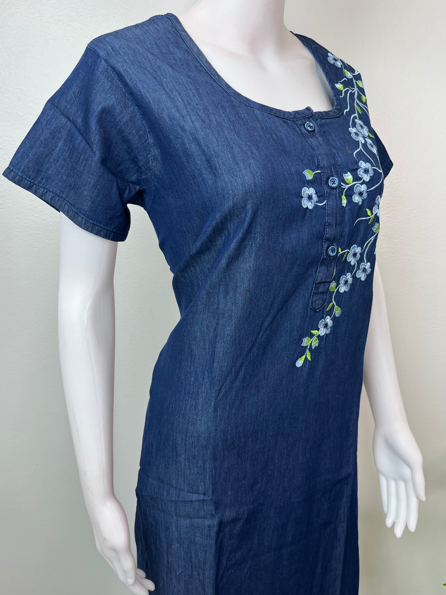 Navy Blue Classic Denim Nightgown for Women