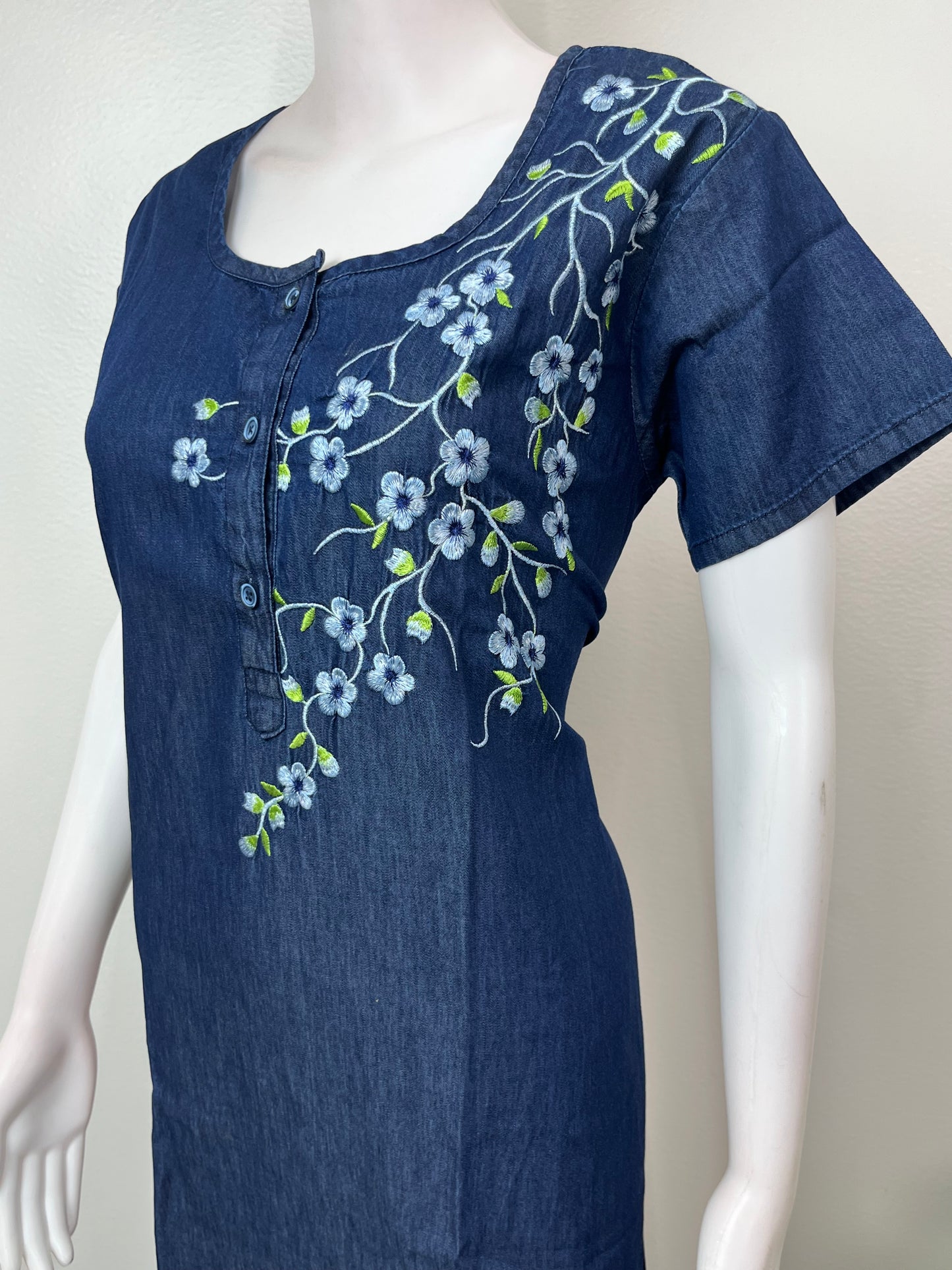 Navy Blue Classic Denim Nightgown for Women