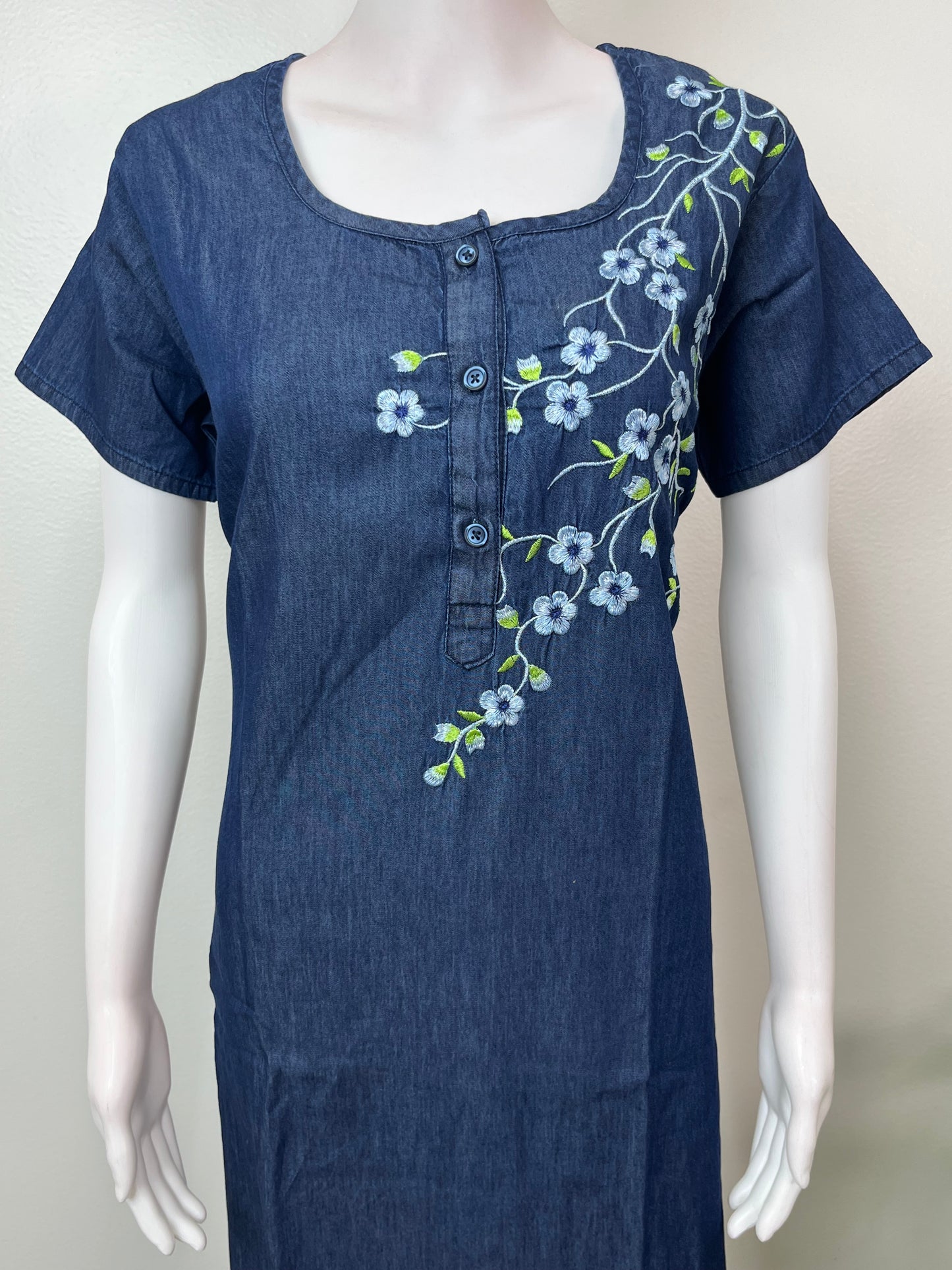 Navy Blue Classic Denim Nightgown for Women